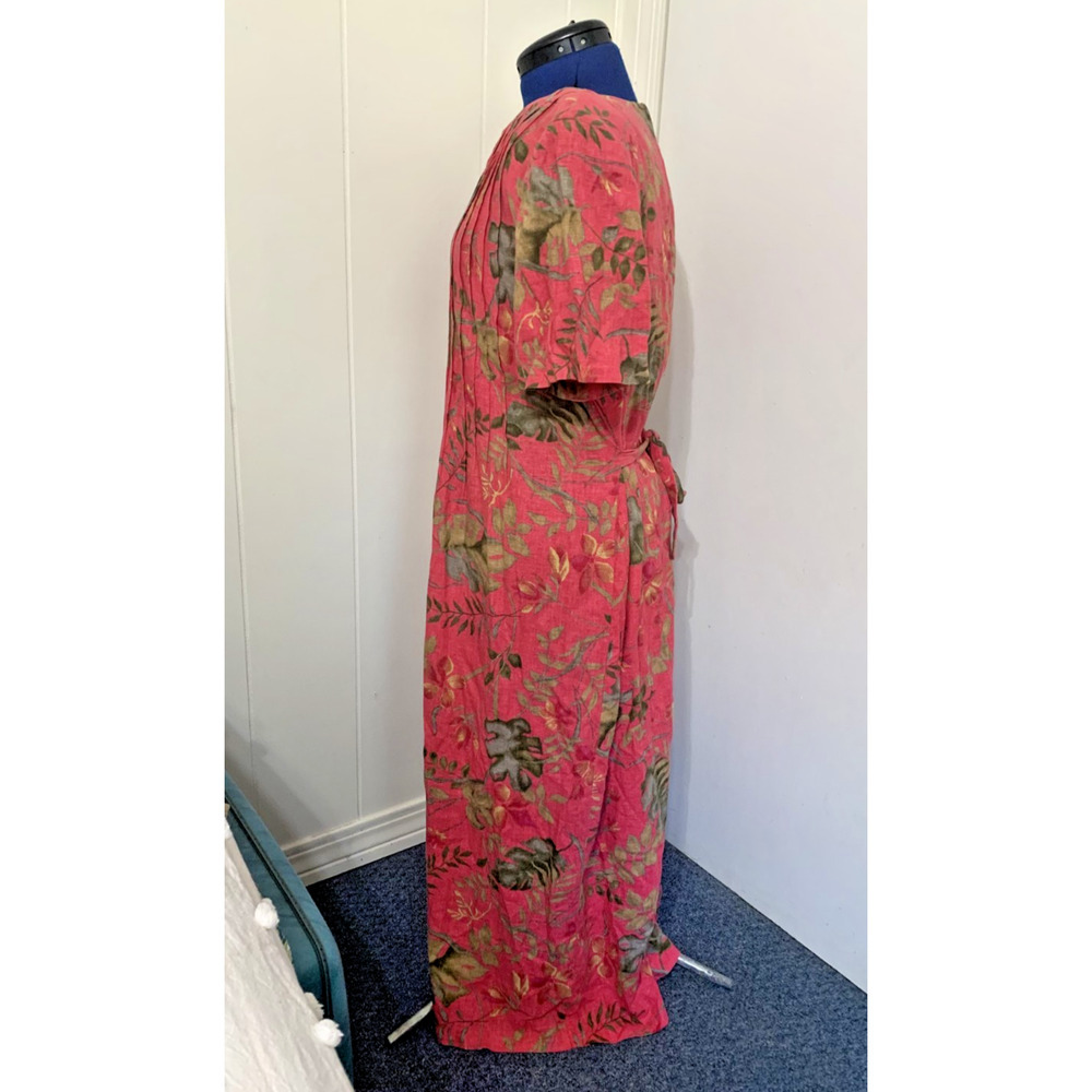 Vintage Lisa II Linen Maxi Dress 18W Pink FLoral Cottagecore Prairie 80's - Picture 2 of 8